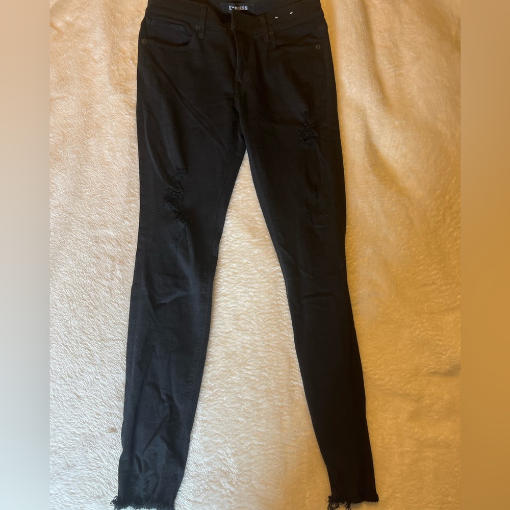 Express Black Distressed Skinny Jeans - Midrise Legging